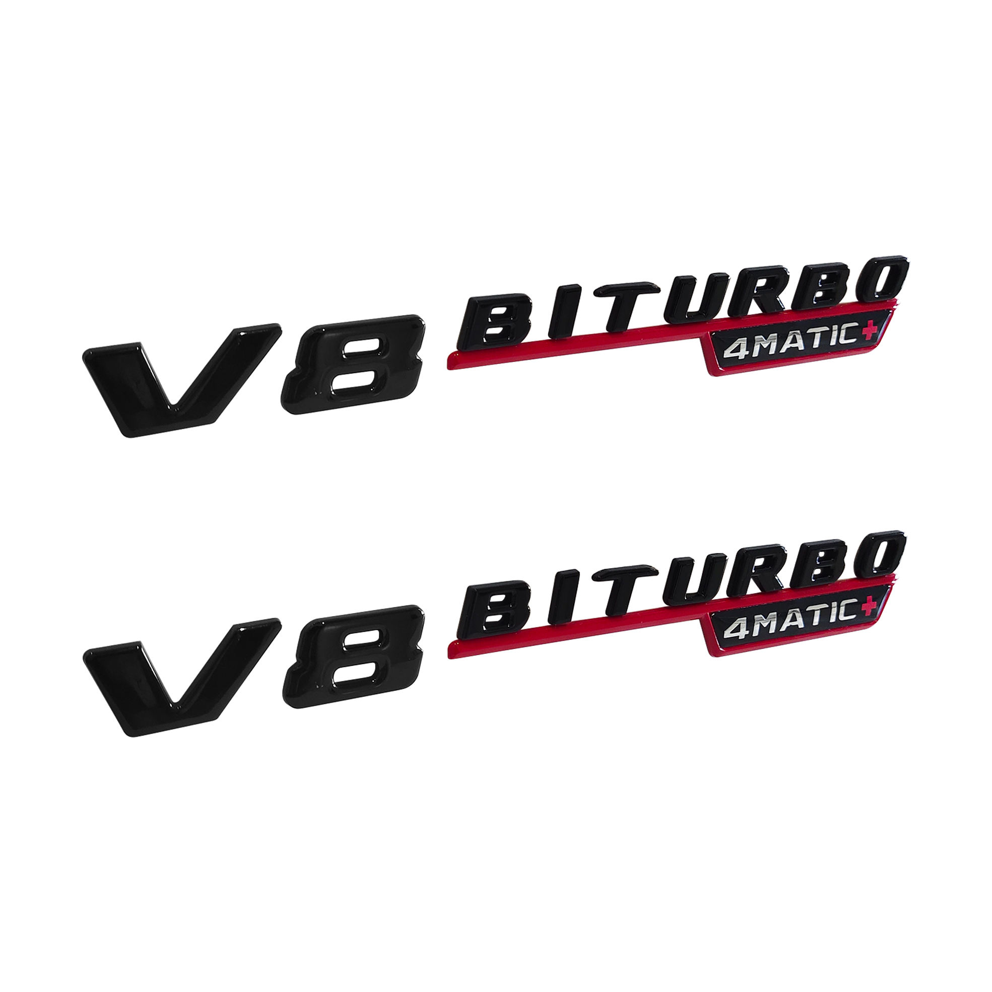 2Pcs 2021-2026 AMG ABS V8 BITURBO 4MATIC+ Letter Side Fender Gloss Black Red Benz A1678176600