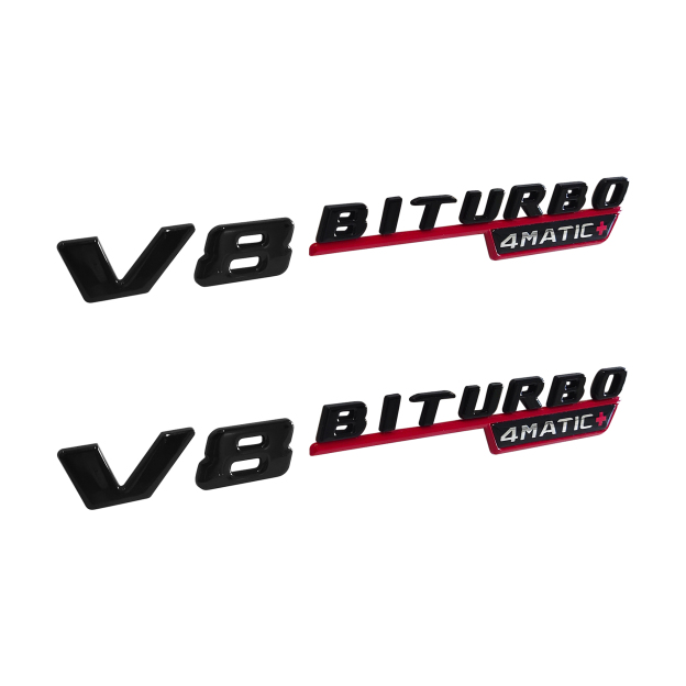 2Pcs 2021-2026 AMG ABS V8 BITURBO 4MATIC+ Letter Side Fender Gloss Black Red Benz A1678176600