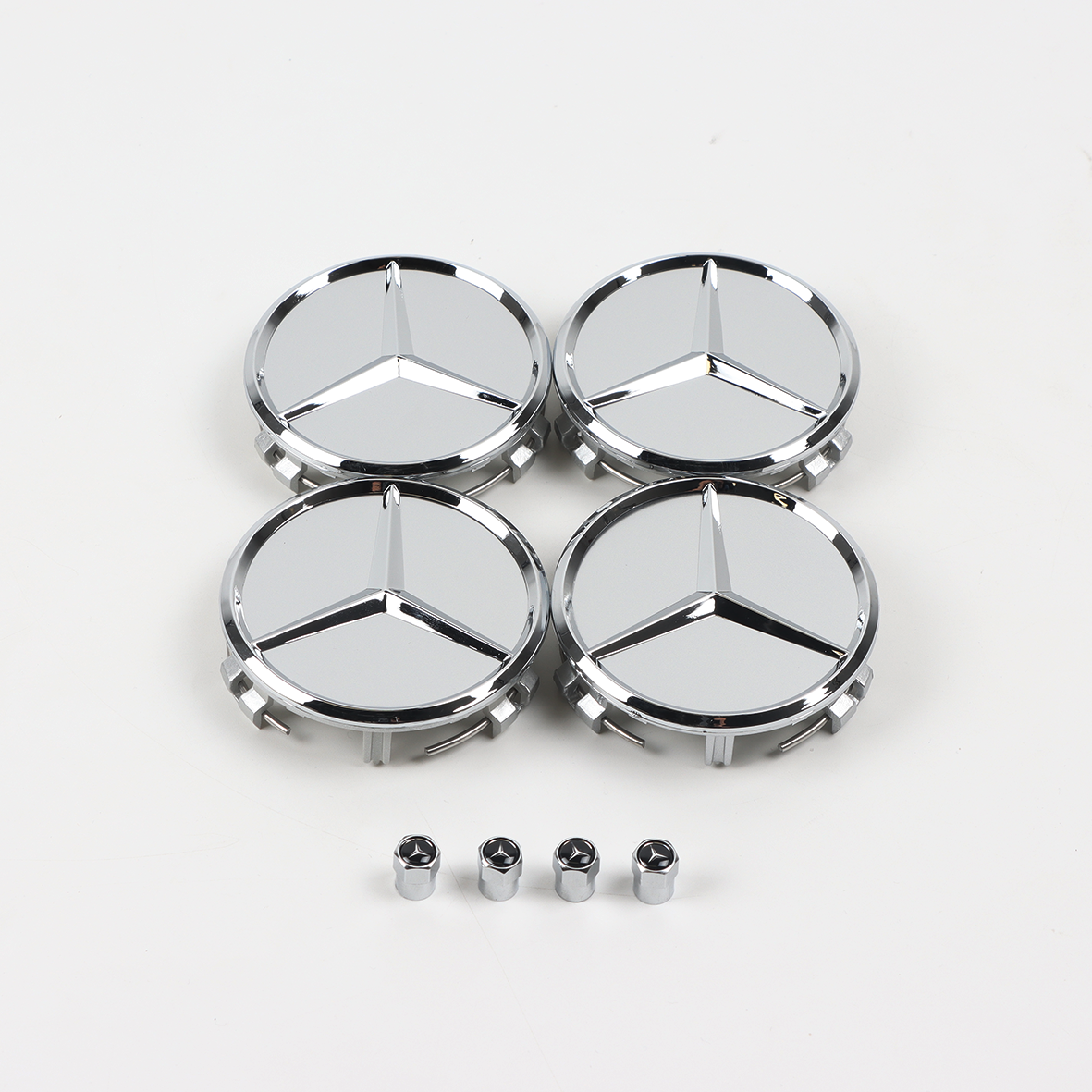 4PCS 2005-2017 CLS550 SLK350 SLK55 AMG 75mm ABS Wheel Center Caps Gloss Chrome Mercedes Benz 171-400-01-25-9040
