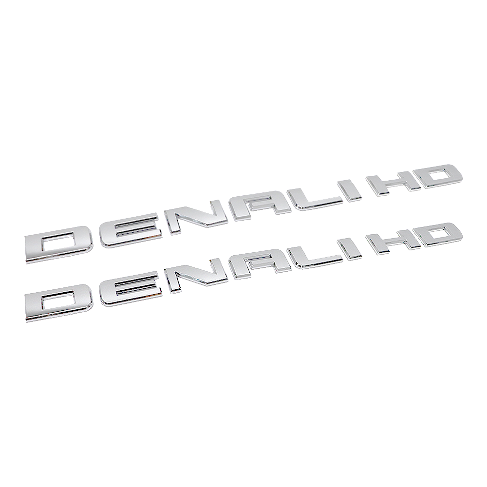 2Pcs 2011-2019 Sierra Denali 2500HD 3500HD Plastic Side Door Tailgate Letters Gloss Silver GMC