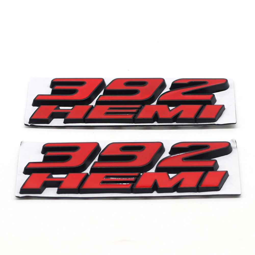 2PCS 392 HEMI SRT Charger Challenger Durango Metal Side Fender Badge 3D Decals Red Black Dodge 68086136AE
