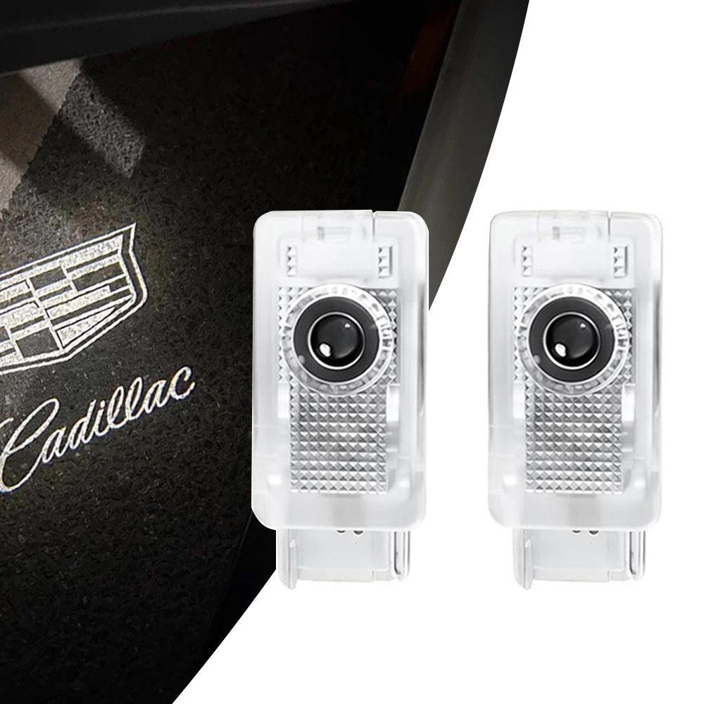 2PCS ATS SRX Quartz Glass Never Fade Ghost LED Door Step Courtesy Shadow Lights Cold White Cadillac