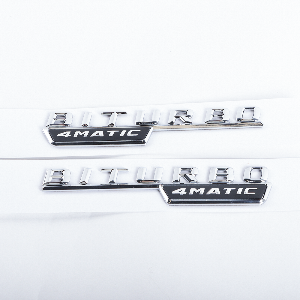2PCS For 2016-2023 AMG C43 C450 GLC43 ABS BiTurbo 4Matic Side Fender Badge Chrome Black Mercedes-Benz A 205 817 26 01