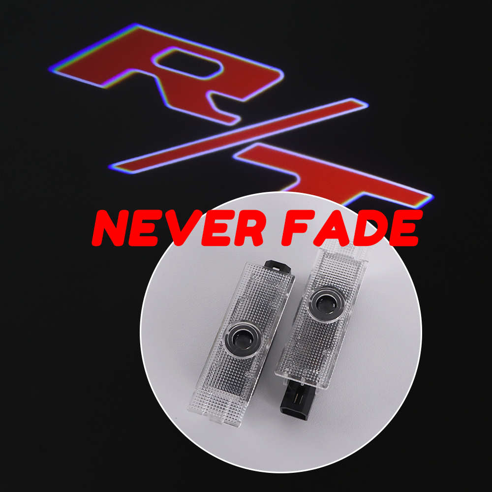 2PCS Challenger R/T Quartz Glass Never Fade Ghost LED Door Step Courtesy Shadow Lights Red Dodge