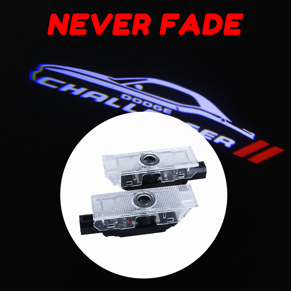 2PCS Challenger 2008-2023 Quartz Glass Never Fade Ghost LED Door Step Courtesy Shadow Lights Dodge