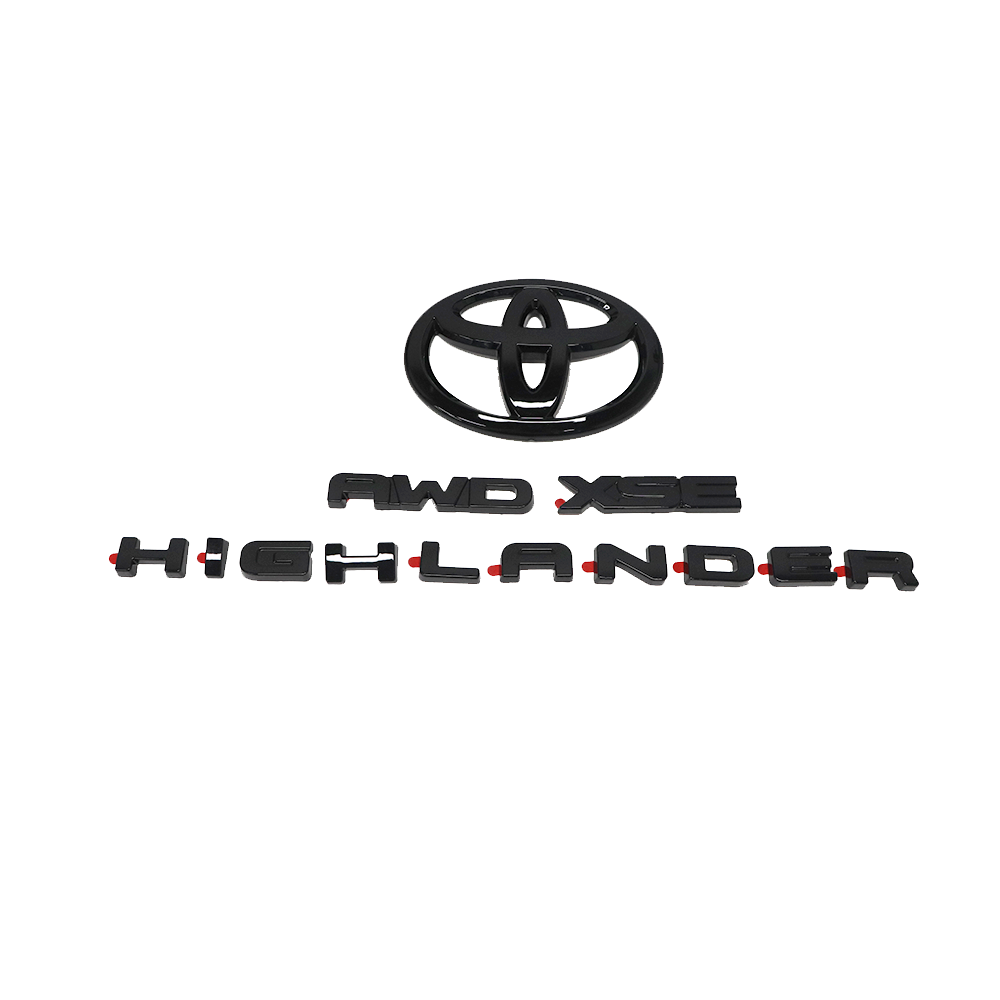 4pcs 2021-2025 Highlander XSE AWD Plastic Rear Tailgate Overlay Emblem Glossy Black Toyota PT948-48200-02