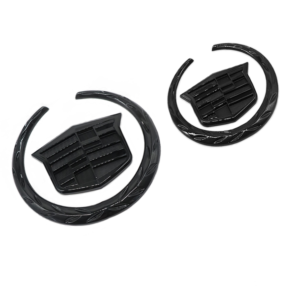 2Pcs Escalade SRX CTS CT6 ATS DTS Deville Plastic Front Grille Rear Emblem All Black Cadillac