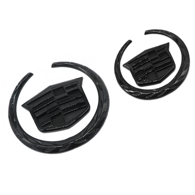 2Pcs Escalade SRX CTS CT6 ATS DTS Deville Plastic Front Grille Rear Emblem All Black Cadillac
