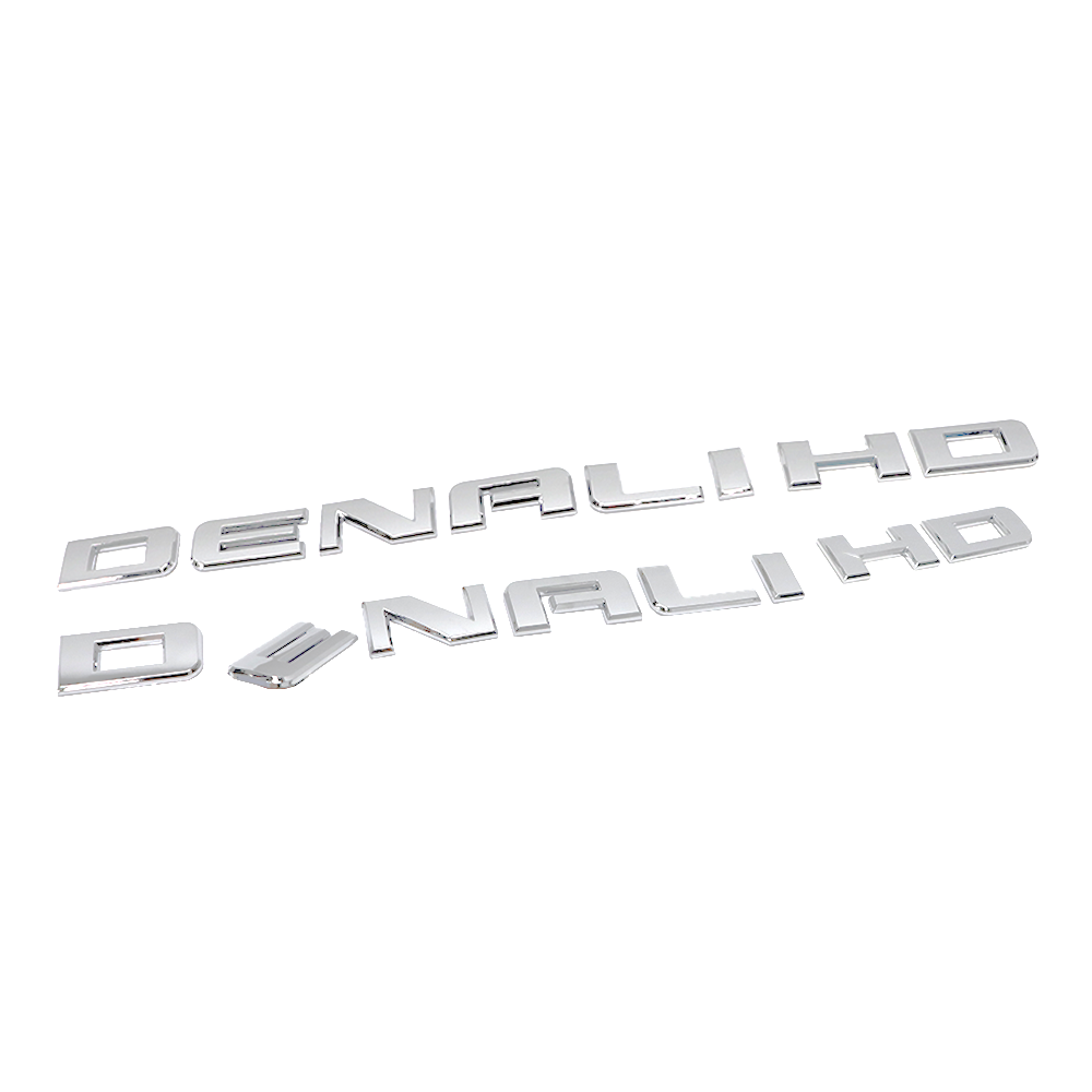 2Pcs 2011-2019 Sierra Denali 2500HD 3500HD Plastic Side Door Tailgate Letters Gloss Silver GMC