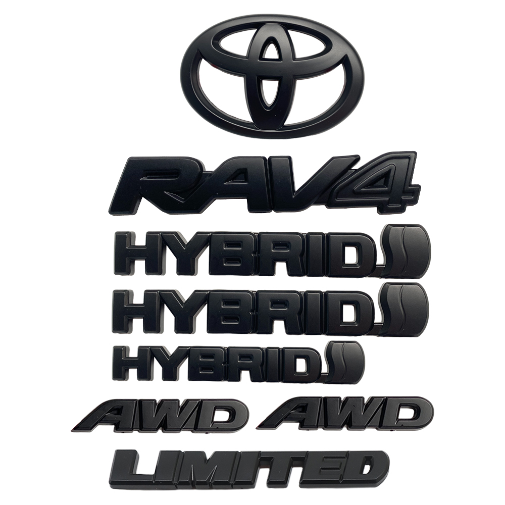 8PCS 2019-2025 Rav4 Hybrid Limited AWD ABS Plastic Overlay Side Door Rear Emblem Matte Black Toyota PT948-42199-02