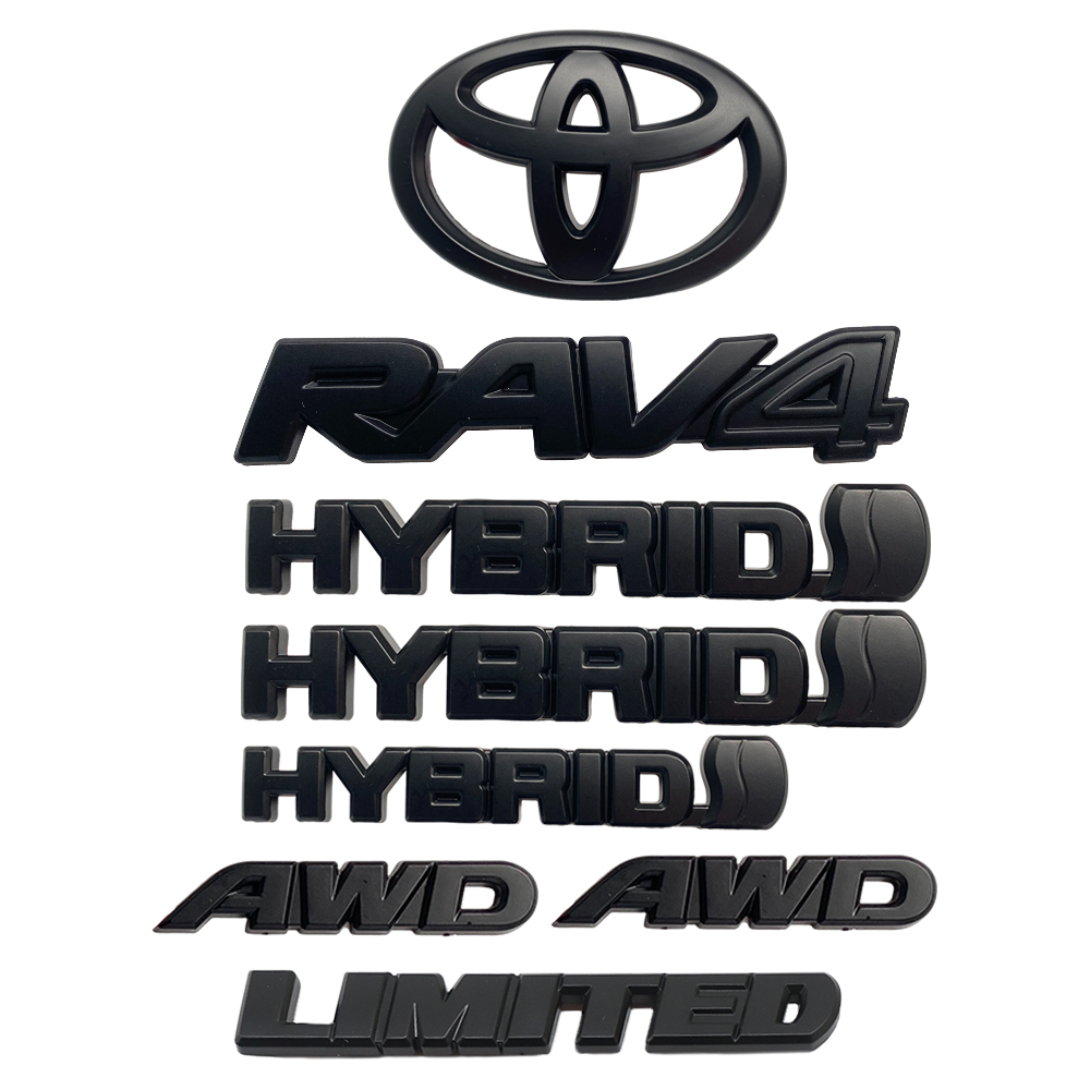 8PCS 2019-2025 Rav4 Hybrid Limited AWD ABS Plastic Overlay Side Door Rear Emblem Matte Black Toyota PT948-42199-02