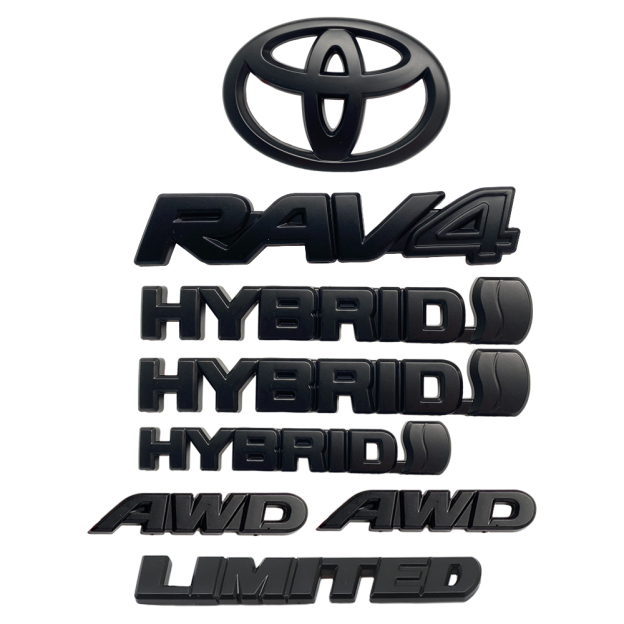 8PCS 2019-2025 Rav4 Hybrid Limited AWD ABS Plastic Overlay Side Door Rear Emblem Matte Black Toyota PT948-42199-02