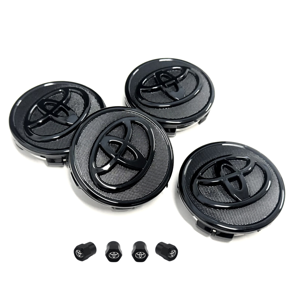 FIT FOR TOYOTA SET OF 4 BLACK 57mm/2.24in Wheel Center Caps &4 Tire Valve Stem Caps