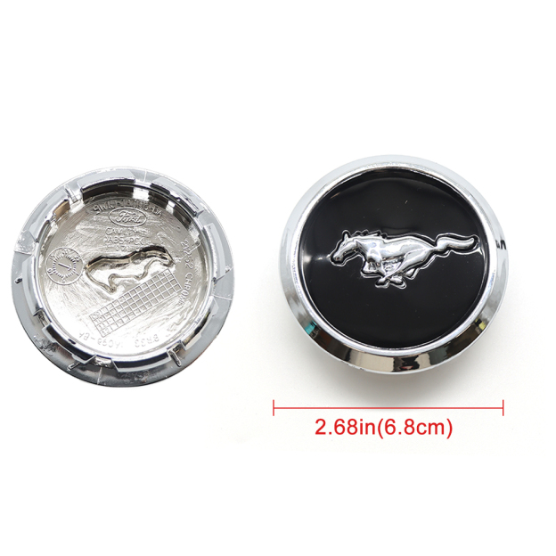 4pcs 2004-2020 Mustang Horse Wheel Center Caps 68mm Gloss Chrome Black 5W1J-1A096-BA