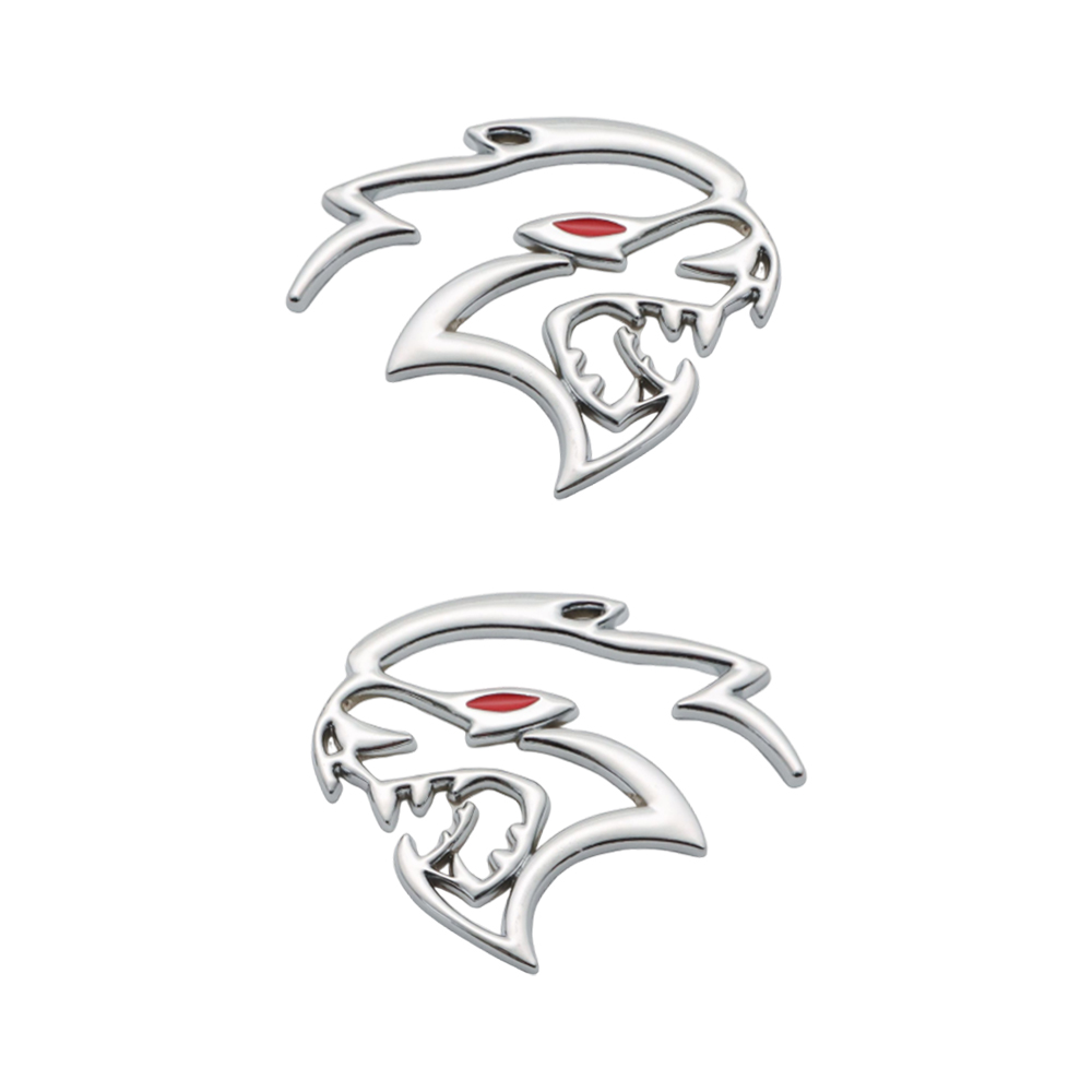 2PCS SRT Hellcat Devil Cat Charger Challenger Durango Red Eye Side Fender Badge 3D Chrome Red Dodge 68394607AB