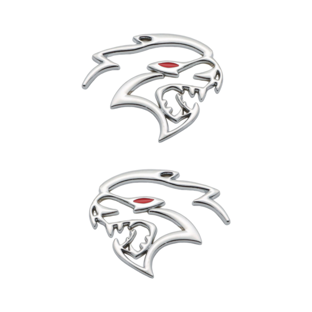 2PCS SRT Hellcat Devil Cat Charger Challenger Durango Red Eye Side Fender Badge 3D Chrome Red Dodge 68394607AB