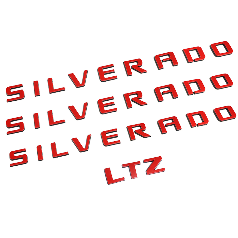 4pcs 2007-2018 Silverado 1500 2500 Plastic Front Rear Door Side Tailgate Letters Red Black Chevrolet