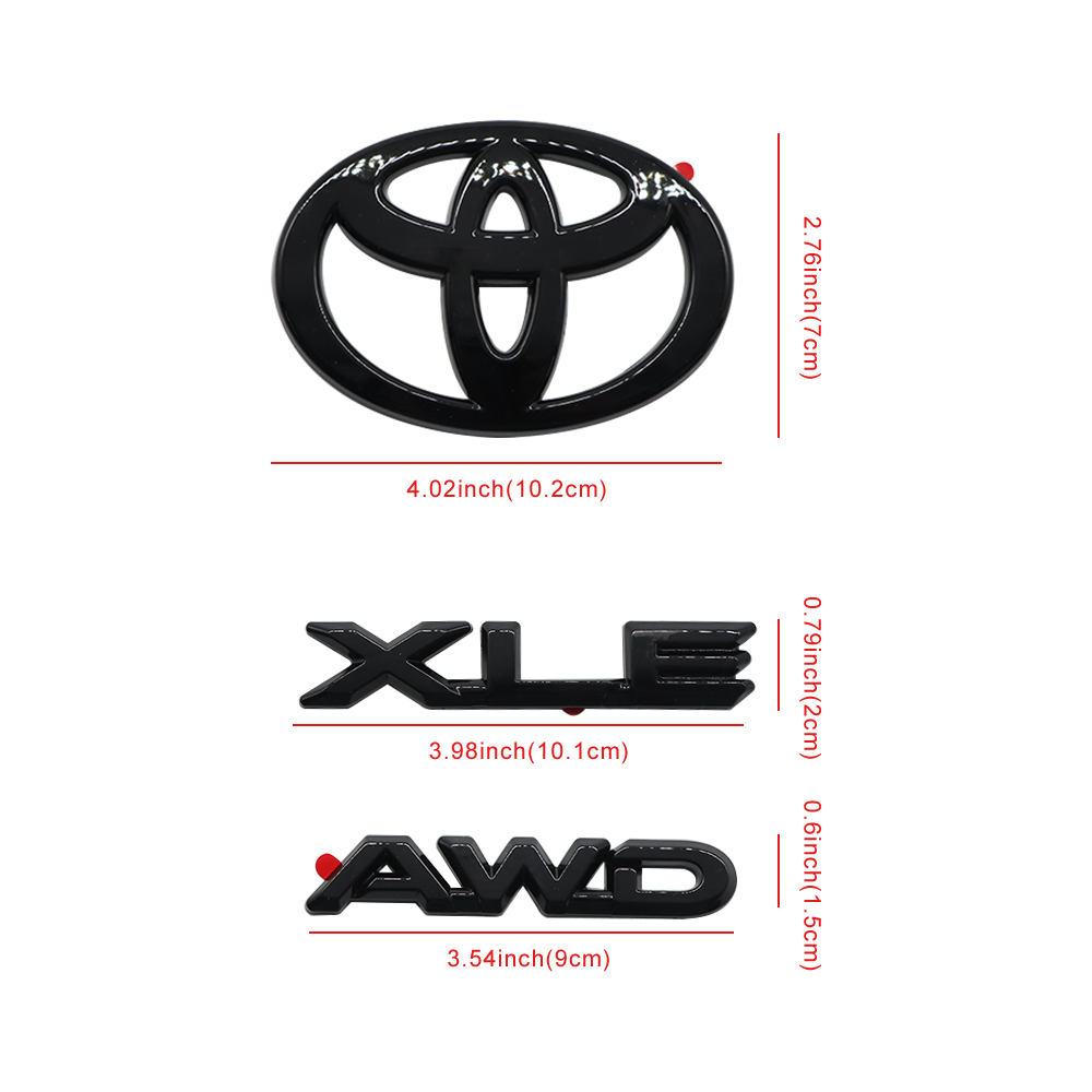 3PCS 2024 2025 Grand Highlander XLE AWD Emblem Overlay Gloss Black Toyota PT948-48244-02