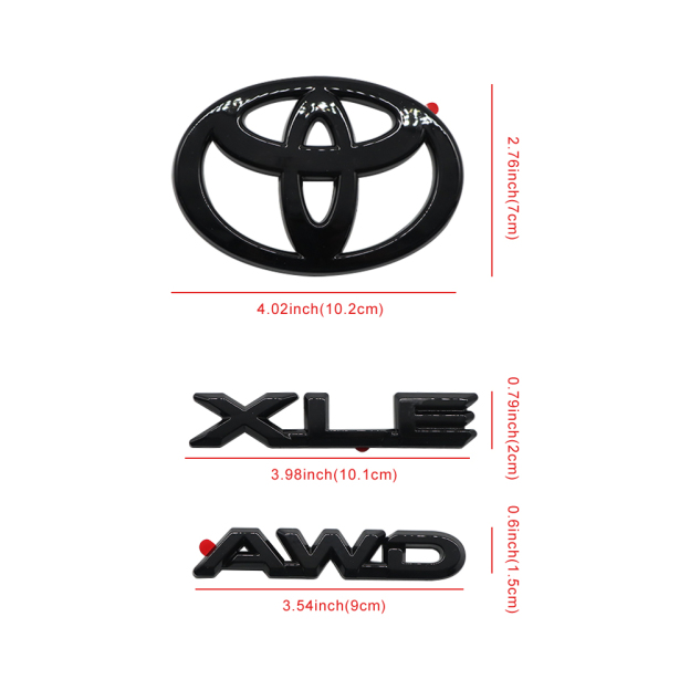 3PCS 2024 2025 Grand Highlander XLE AWD Emblem Overlay Gloss Black Toyota PT948-48244-02
