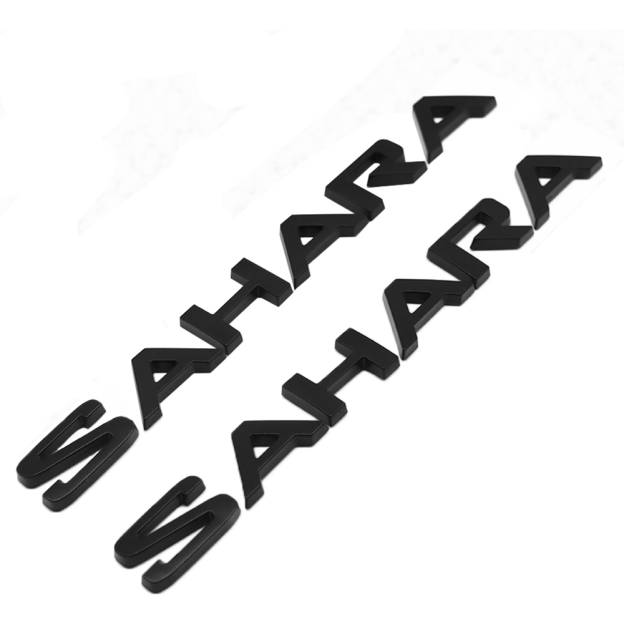 2Pcs Wrangler ABS Plastic SAHARA Side Door 3D Letter Matte Black Jeep 68333673AA