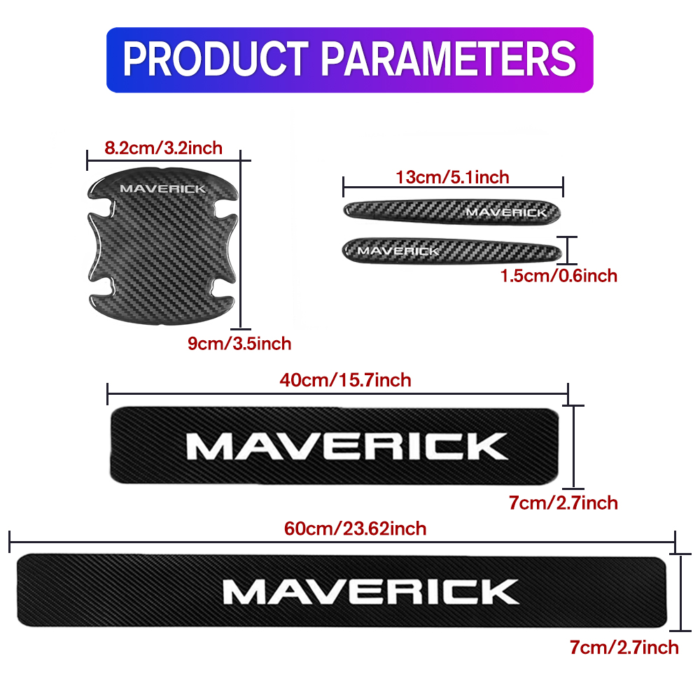 12Pcs Maverick Carbon Fiber Black White Ford Door Sill Scuff Covers Protector Door Cup Handle Stickers Set
