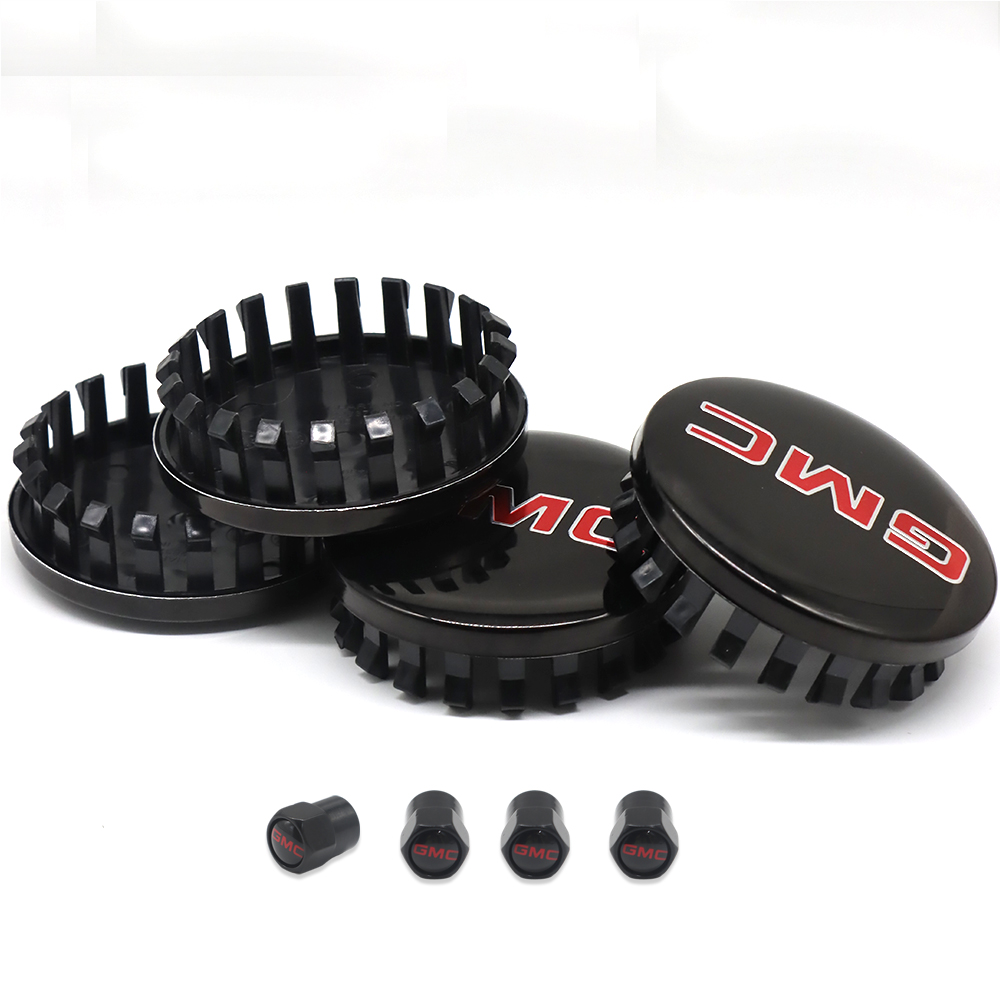 4PCS 2014-2020 Sierra Yukon Denali Plastic 83mm Wheel Center Caps Black Red GMC 