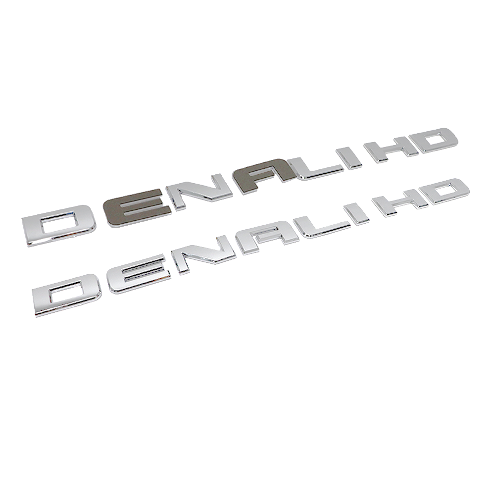 2Pcs 2011-2019 Sierra Denali 2500HD 3500HD Plastic Side Door Tailgate Letters Gloss Silver GMC