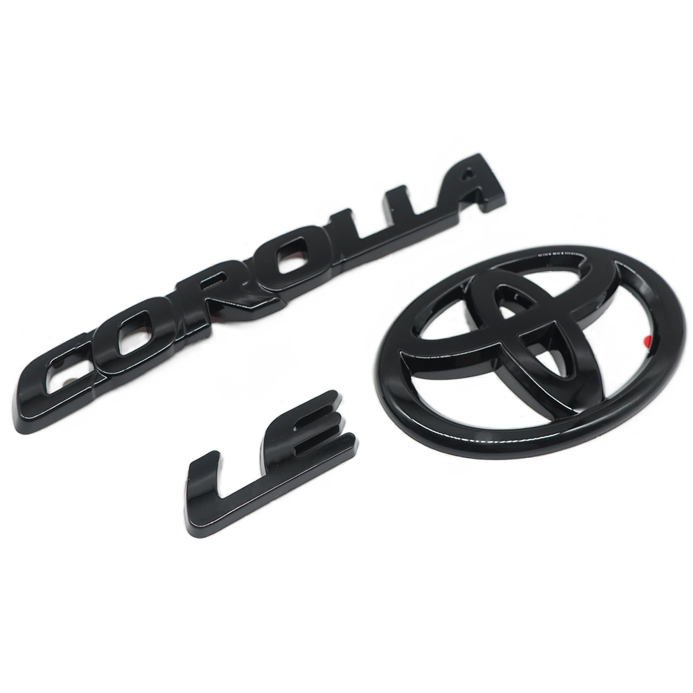 3PC 2020-2025 Corolla LE ABS Plastic Rear Tailgate Blackout Overlay Emblem Gloss Black Toyota