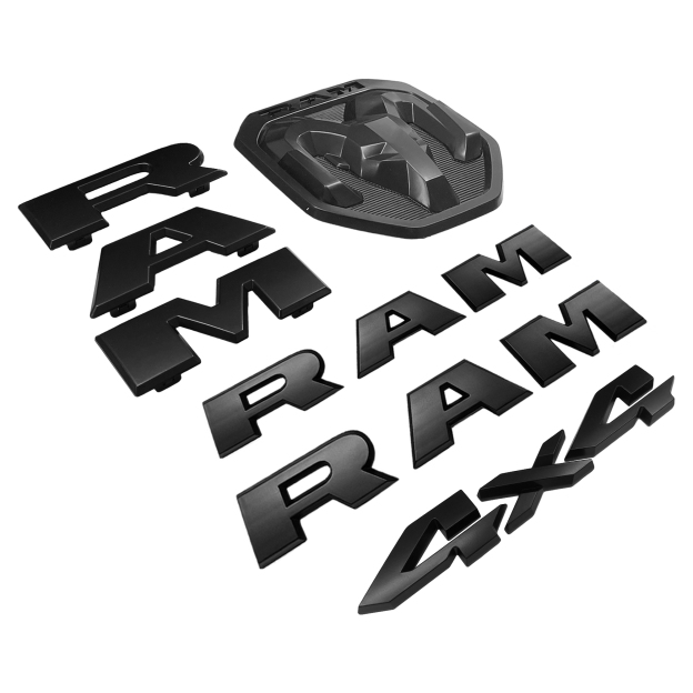 Dodge Ram 1500 2019-2023 Emblem Side Door / Front Grille / Rear Tailgate Rams Head / 4x4 Badge Nameplate Matte Black 68298470AA, 68276327AA