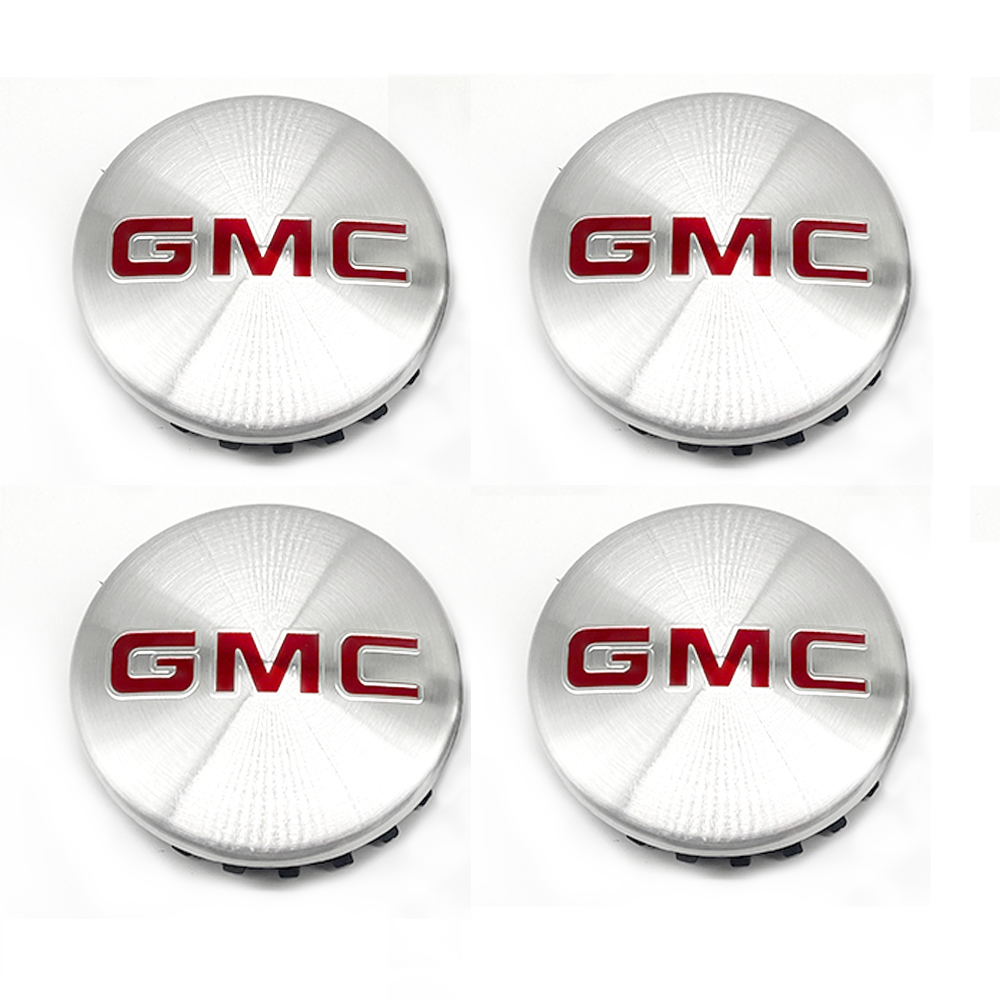 Brushed Silver & Red 83mm Center Cap for GMC Sierra, Yukon & Chevrolet Silverado, Tahoe