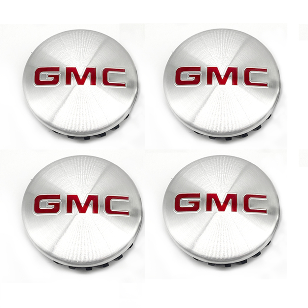 Brushed Silver & Red 83mm Center Cap for GMC Sierra, Yukon & Chevrolet Silverado, Tahoe
