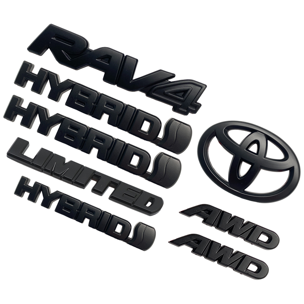 8PCS 2019-2025 Rav4 Hybrid Limited AWD ABS Plastic Overlay Side Door Rear Emblem Matte Black Toyota PT948-42199-02