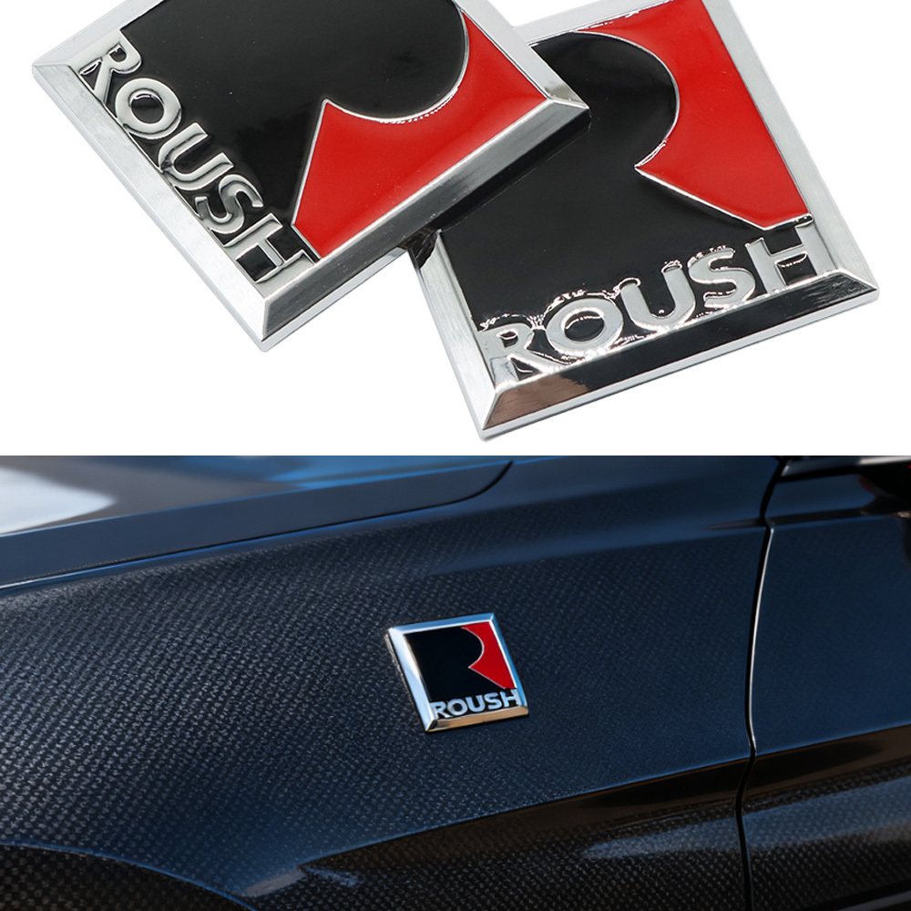 2Pcs Mus-tang Square Roush R Modification Metal Side Fender Badge Ford