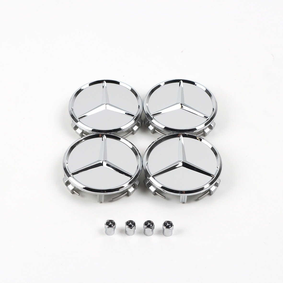 4PCS 2005-2017 CLS550 SLK350 SLK55 AMG 75mm ABS Wheel Center Caps Gloss Chrome Mercedes Benz 171-400-01-25-9040