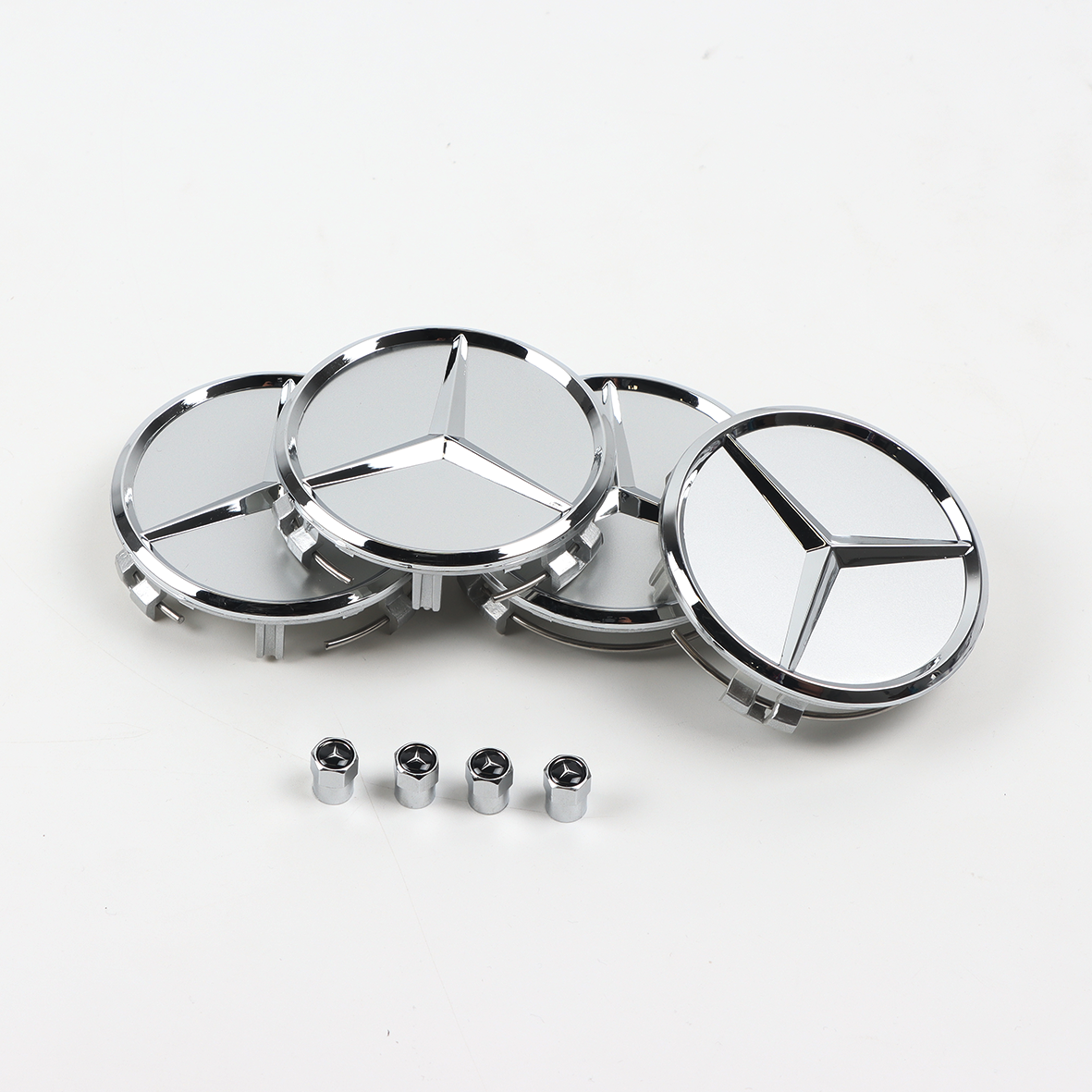 4PCS 2005-2017 CLS550 SLK350 SLK55 AMG 75mm ABS Wheel Center Caps Gloss Chrome Mercedes Benz 171-400-01-25-9040