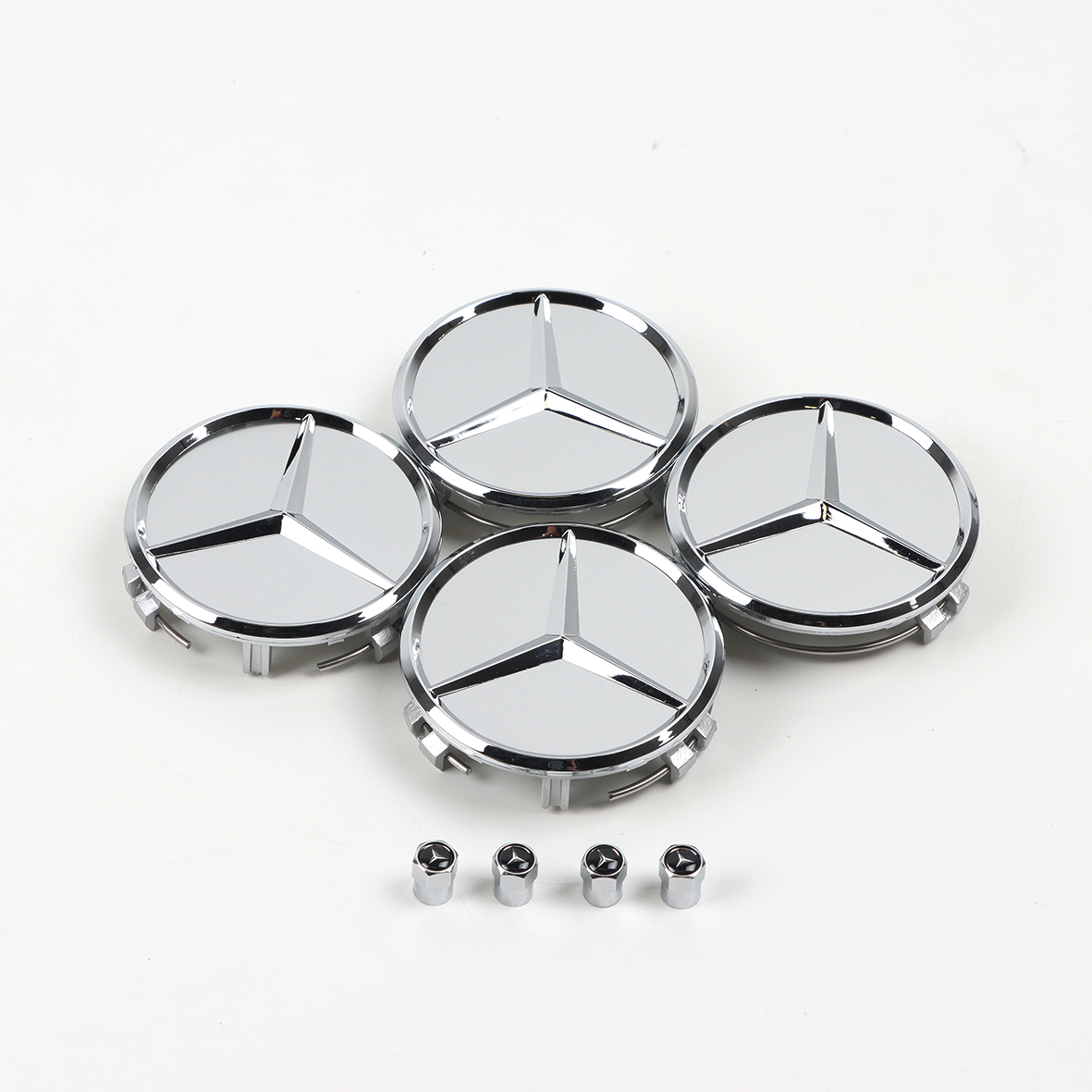 4PCS 2005-2017 CLS550 SLK350 SLK55 AMG 75mm ABS Wheel Center Caps Gloss Chrome Mercedes Benz 171-400-01-25-9040