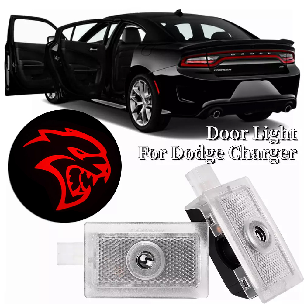 2pcs For 2006-2023 Charger Hellcat HD Car LED Door Courtesy Puddle projector Light Red Dodge 