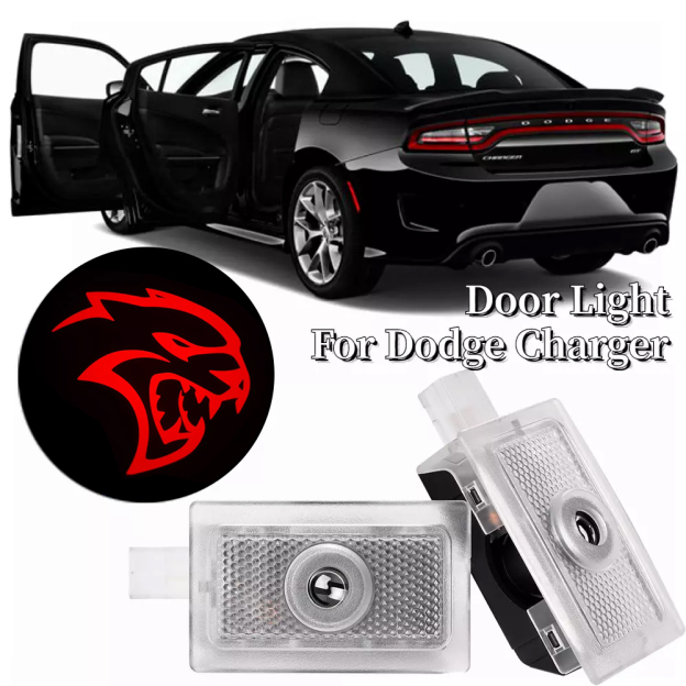 2pcs For 2006-2023 Charger Hellcat HD Car LED Door Courtesy Puddle projector Light Red Dodge 