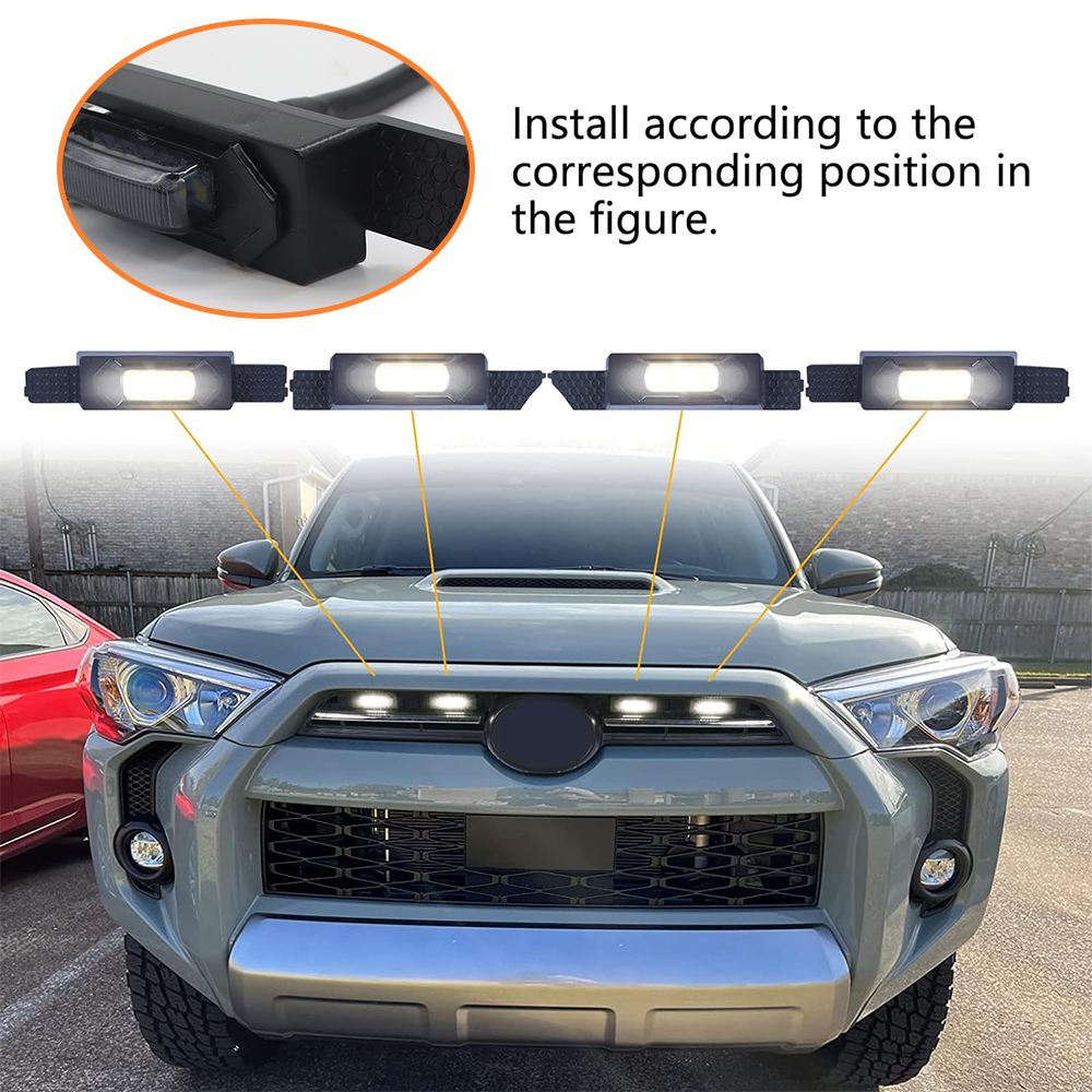 4PCS 2020-2024 4Runner ABS Plastic Front Grill LED Lights White Toyota