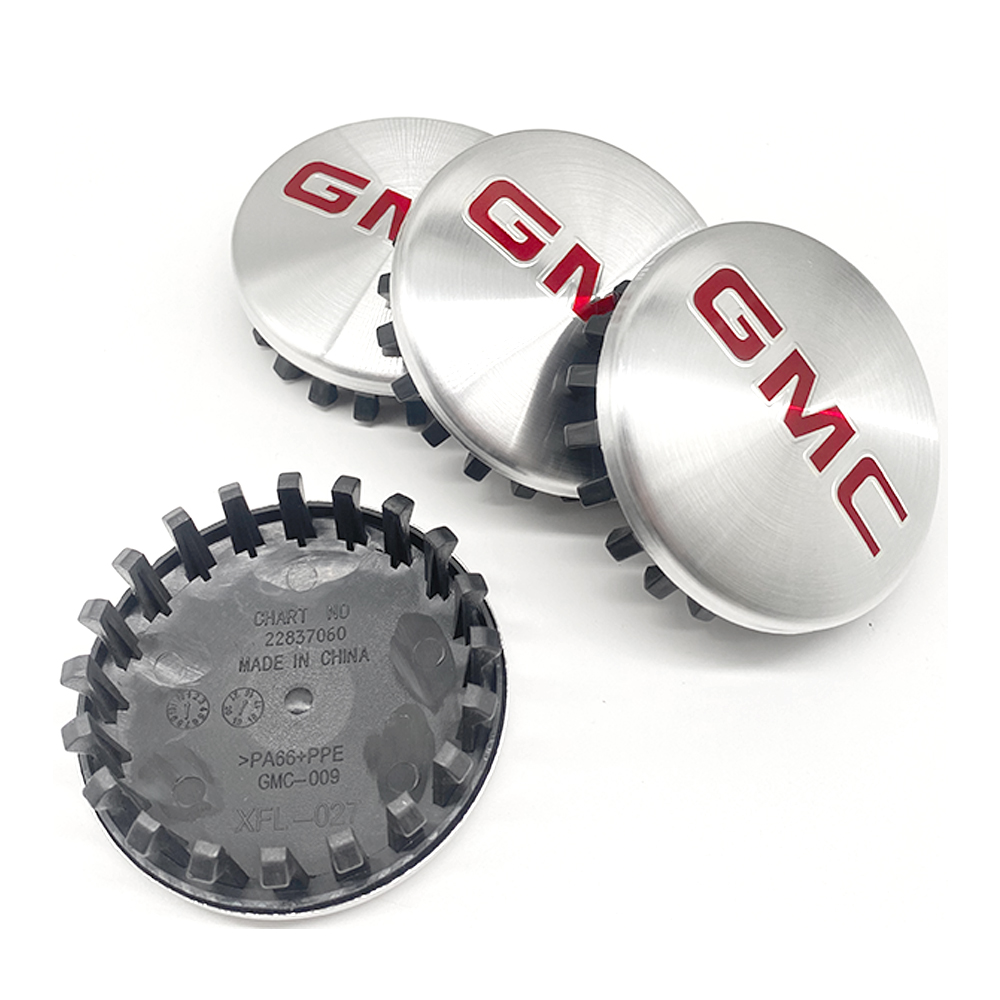 Brushed Silver & Red 83mm Center Cap for GMC Sierra, Yukon & Chevrolet Silverado, Tahoe