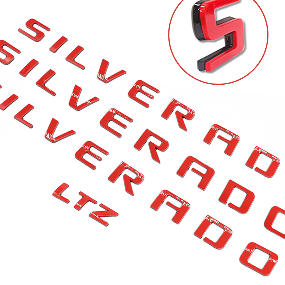 4pcs 2007-2018 Silverado 1500 2500 Plastic Front Rear Door Side Tailgate Letters Red Black Chevrolet