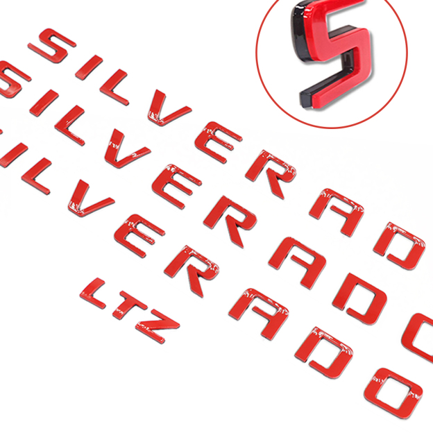 4pcs 2007-2018 Silverado 1500 2500 Plastic Front Rear Door Side Tailgate Letters Red Black Chevrolet