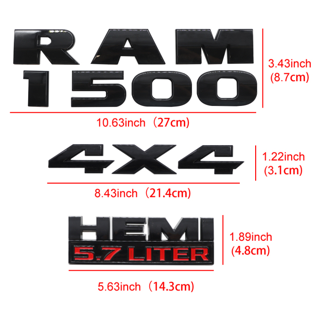 5PCS 2013-2018 RAM 1500 4X4 HEMI 5.7 Liter ABS Badge 3D Sticker Decal Glossy Black Red Dodge 68247897AA