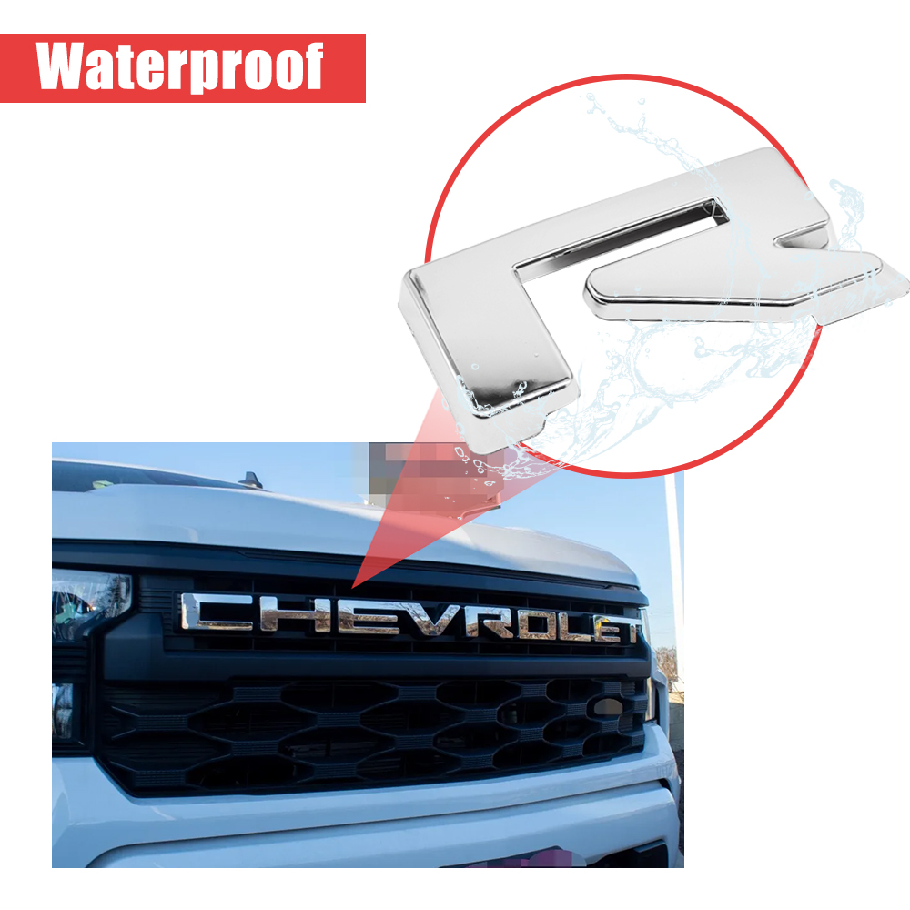 2022-2026 Silverado Custom ABS Plastic Front Grille Overlay Letter Gloss Silver Chevrolet
