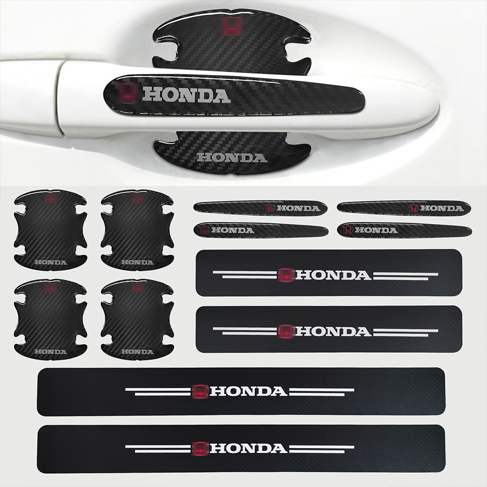 12Pcs Universal Honda Door Plate Sill Scuff Cover Cup Handle Sticker Black Honda