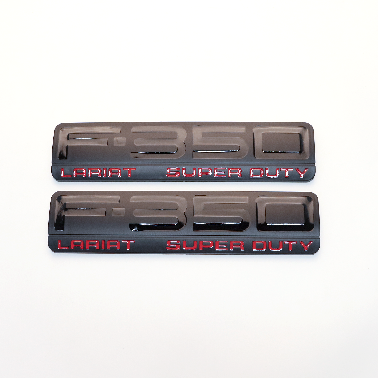 2Pcs 2005-2007 F-350 Lariat Super Duty Fender Badge ABS Black Red Ford 3D Sticker Decal Nameplate