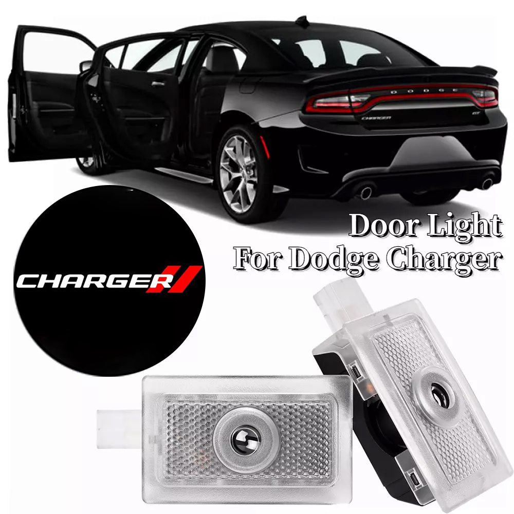 2pcs For 2006-2023 Charger // Car LED Door Projector Puddle Lights HD Lamps White Red Dodge 