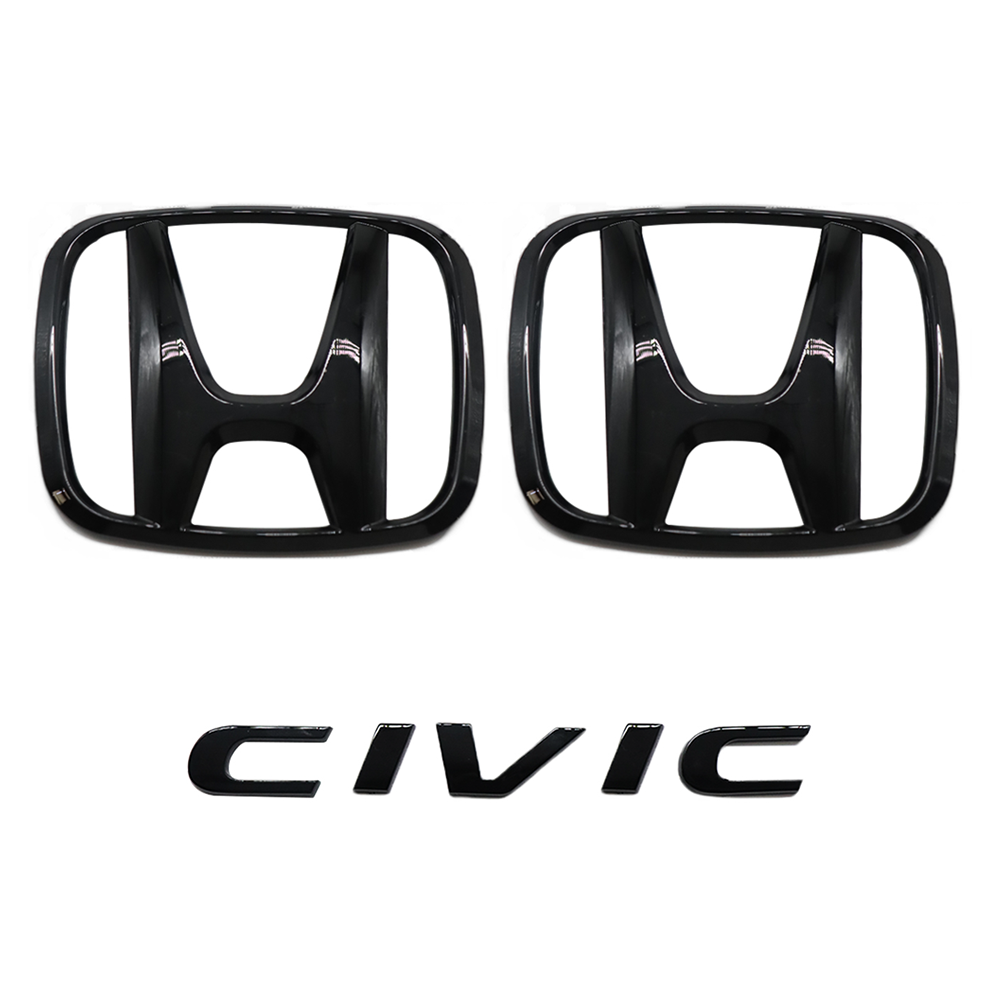 1Set 2015-2021 Civic ABS Front Grille Trunk H+ Emblem Gloss Black Honda 75722-TBA-A00