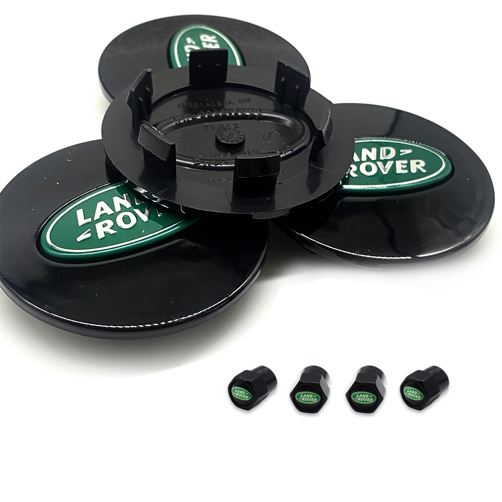 Set of 4 For Range Rover Green Wheel Center Hubcaps 63mm w/Tire Valve Stem Caps