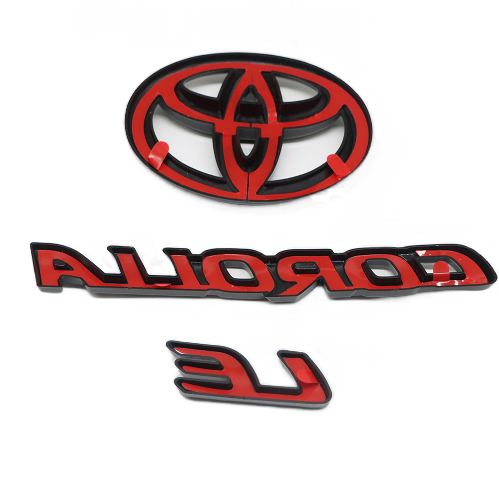 3PC 2020-2025 Corolla LE ABS Plastic Rear Tailgate Blackout Overlay Emblem Gloss Black Toyota